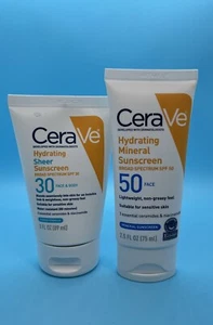 2Pack Cerave Hydrating Sheer/mineral Sunscreen Spf30/50 3/2.5floz Exp:11/26+ New - Picture 1 of 3