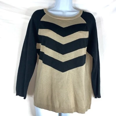 Suéter Joseph A Para Mujer Talla Mediana Estampado Chevron Algodón Acrílico Taupe Negro Foto 1 de 4