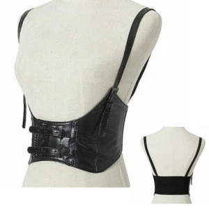 Sexy Faux Leather Women Zipper Waist Underbust Corset Belt Vest Bustier Harness - Picture 1 of 6