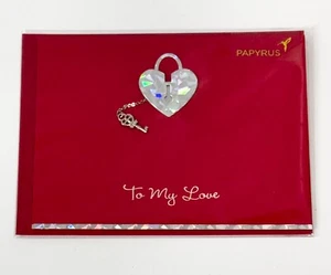 Papyrus Greeting Card Valentines Day Embellished Heart Lock and Key To My Love - Picture 1 of 3