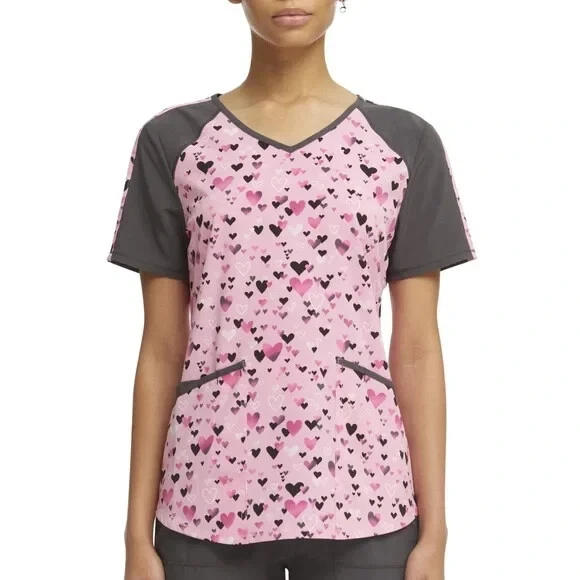Scrubstar Women's "Sentimental Hearts" V-Neck Print Scrub Top, Size XL/XG -NWT - Image 1 of 1