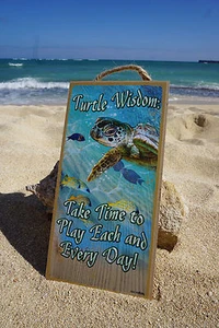 Sea Turtle Sign Tropical Island Beach Nautical Coastal Home Decor TURTLE WISDOM - Picture 1 of 4