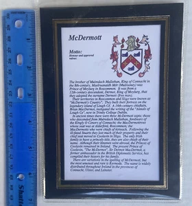 McDermott Irish Family Coat of Arms, Crest and Motto 7x5 with Blank Family Tree - Picture 1 of 3