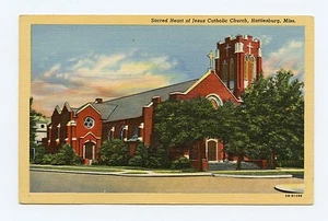 Herz Jesu katholische Kirche, Hattiesburg, Mississippi Leinen Postkarte - Bild 1 von 2