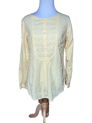 Blusa LL BEAN Amarillo Algodón Ojales Manga Larga Talla XS Foto 1 de 4