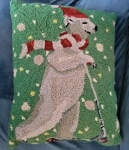 Peking Handarbeit Haken WOLLKISSEN Winter EISBÄR Weihnachtsmütze Weihnachten 20"x16" - Bild 1 von 14