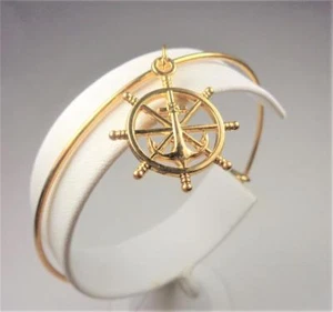 BEACH FASHION RHODIUM NAUTICAL SHIPS WHEEL AND ANCHOR VIN & SUE CHARM BRACELET - Picture 1 of 5
