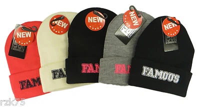 RZK Famous Beanie Hat With Knitted Logo, Designer Black Logo Hats, Limited Edition