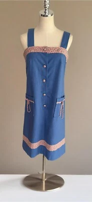 Vestido Cami Denim Vintage Años 70 80 Rosa Cinta Talla 12 Sin Mangas Calzoncillo Retro Foto 1 de 4