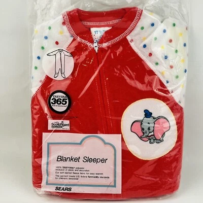 Manta de bebé vintage Sears 1T Dumbo para dormir roja polar lunares cremallera patas nueva de colección Foto 1 de 4