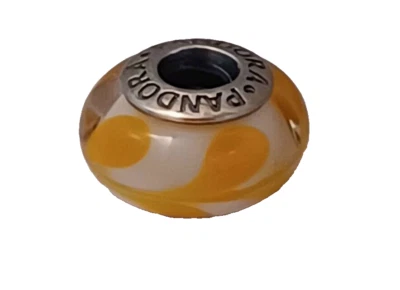 Подлинный Pandora из чистого муранского стекла белый с желтый завитки подвеска - Изображение 1 из 3