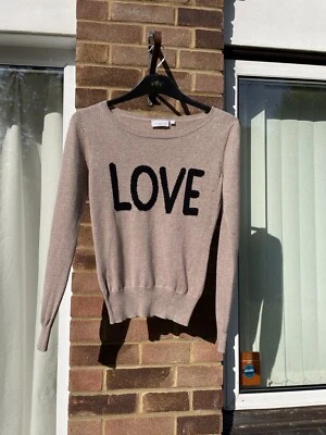New Look UK 8 'LOVE' slogan gold metallic thread long sleeve top sweater jumper - Image 1 of 4