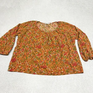 Orvis Top Damen M geblümt orange Puffärmel Bluse Boho Cottagecore - Bild 1 von 9