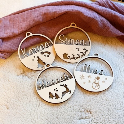 personalisierte Christbaumkugel Tannenbaumschmuck Anhänger Weihnachten Holz - Bild 1 von 4