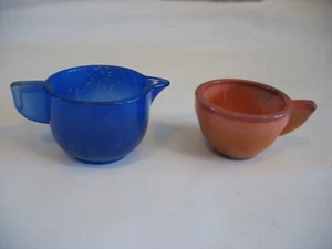 Akro Agate Large Stacked Creamer Blue & Ribbed cup Orange Childs set - Picture 1 of 4