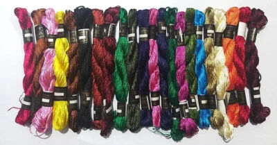 20 Skeins Large Silk Stranded Embroidery rayon Skeins 20 assorted Colours - Image 1 of 3