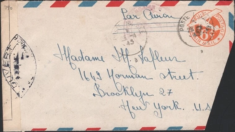 U.S., 1945. Cover R.F. UCM2 w/ PSAG cert, Casablanca - Brooklyn, N.Y. - Image 1 of 1