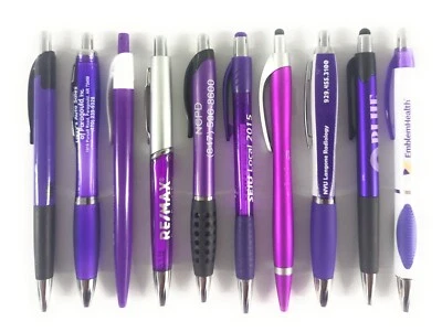 MISPRINTS 10ct Mixed Lot Misprint Retractable Click Pens: PURPLE/ VIOLET/ LAVENDER/ PLUM