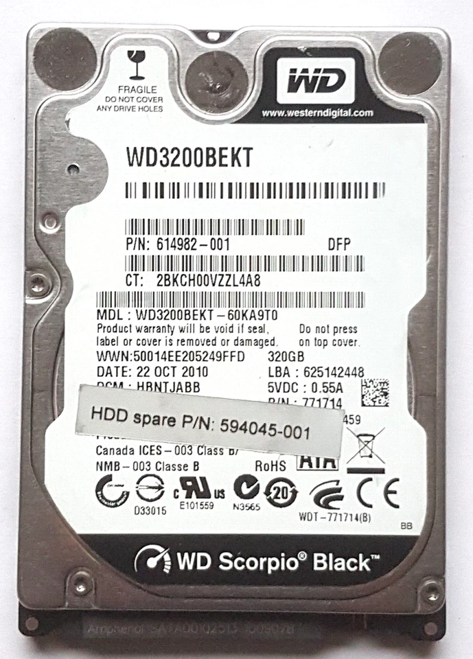 320 GB SATA Western Digital WD3200BEKT-60KA9T0 7200RPM 16MB HDD 2,5 " Hard Drive - Image 1 of 1
