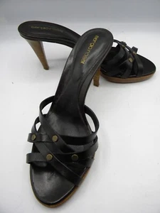 Sergio Rossi Dark Brown Leather Studded Slide Heel Sandal EU 39.5 US 9 RP $495 - Picture 1 of 14
