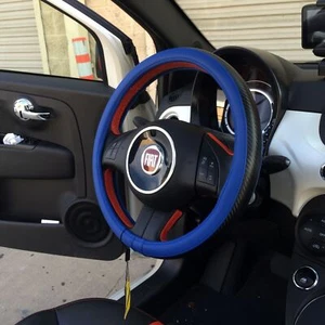Non Slip Water Resist Steering Wheel Cover Sport ( Blue & Carbon Fiber Style ) - Picture 1 of 6