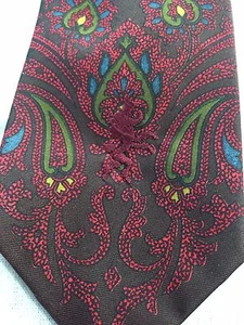 Shiaparelli Vintage Seidenkrawatte 2 1/4" x 52" rot, braun, oliv mit Original Etikett - Bild 1 von 8