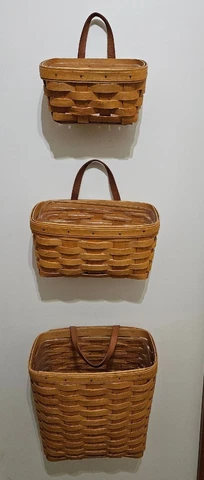 Longaberger Set of 3 Key Baskets 2002 with plastic protector Cover