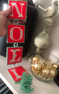 Vtg 16.5" L Unused Plastic Canvas Yarn NOEL Wall SIGN Hanging Handmade TASSEL - Picture 1 of 6