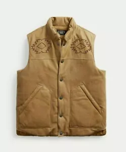 RRL Ralph Lauren Southwestern Hand Embroidered Down Leather Vest-MEN-XL-RARE - Picture 1 of 2