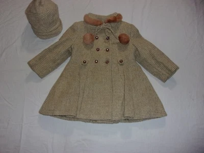 Винтажный маленьких девочек шерсти пальто и шляпа меховой воротник 1950-х - Изображение 1 из 4