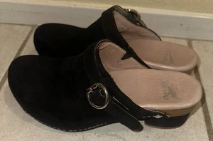 Dansko Black Soft Sued Leather With Buckle Wood Mules Women's size 37 - Picture 1 of 12