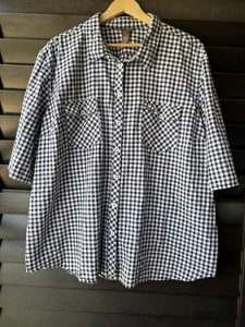 Bit & Bridle Women’s Size 3X Short Sleeve Black White Gingham 100% Cotton Button - Picture 1 of 6