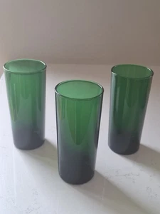 Vintage Reims Green Glass Tumblers x3 Glasses Mid Century France Highball 5.5" - Picture 1 of 9