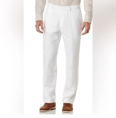 Pantalones Cubavera Para Hombres Blanco Lino Mezcla Rayón Costero Vacaciones Playa Resort 36x30 Foto 1 de 4