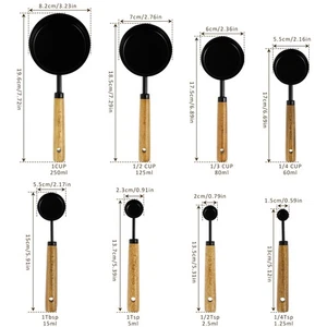 8Pcs Measure Cup and Spoon Set with Wooden Handle Stainless Steel swxkc - Picture 1 of 11