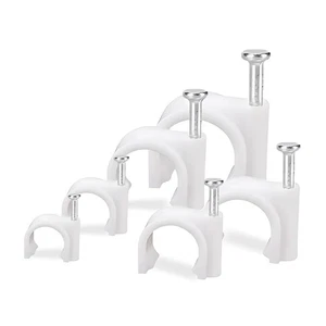 Round White Cable Clips 4mm - 25mm with Fixing Nails Packs of 50 / 100 / 500 - Picture 1 of 15