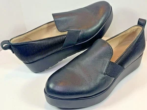 RON WHITE schwarze bequeme Leder-Slipper Halbschuhe Keilabsatz hergestellt in Italien Größe 8 - Bild 1 von 6