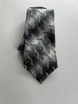 Corbata Stafford Performance gris, verde, blanco patrón geométrico 100 % seda nueva sin etiquetas Foto 1 de 4