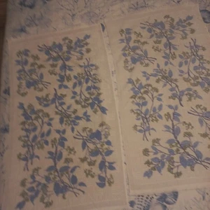 2 Vintage St. Mary 100% Cotton Bath Towels Blue Floral W/Grey & Green Fringe - Picture 1 of 12