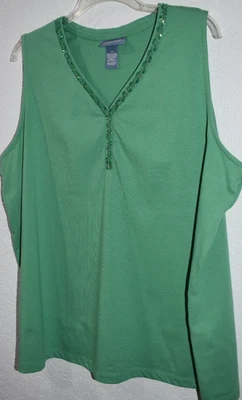 Liz & Me Plus-Size Sleeveless Top 2X Womens Green Sequin Embellished Tank Shirt - Image 1 of 4