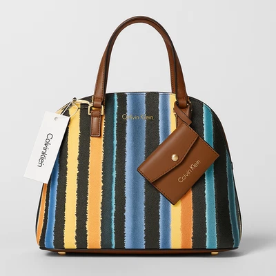 Bolsa tiracolo Calvin Klein Dome listrada marrom multicolorida + bolsa nova com etiquetas - Imagem 1 de 4