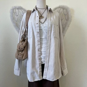 Camisa Indie Skater Grunge Rayas Gran Tamaño Abotonada Manga Larga Envejecida Años 90 - Imagen 1 de 8