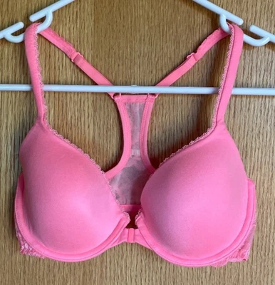 Victoria's Secret Racerback Demi Push-Up Bra Sz 32D Orange Lace Front Closure - Image 1 of 4