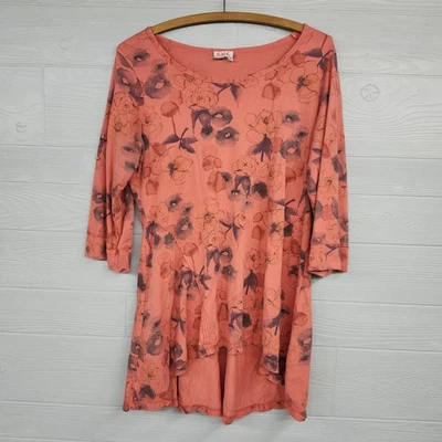 Top túnica vintage color me algodón CMC rojo floral alto bajo para mujer talla mediana  Foto 1 de 4
