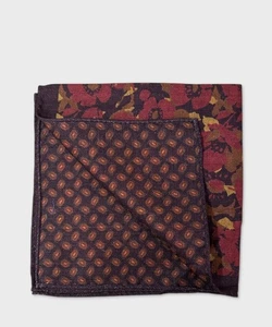 Arcuri pochette da taschino, double face, lana e seta, grandi fiori marrone ross - Foto 1 di 2