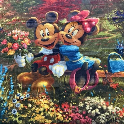Disney Mickey Minnie Mouse 1 Yard Panel Fabric Sweetheart Thomas Kinkade Textile - Image 1 of 4