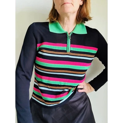 Polo tejido a rayas vintage años 90 negro rosa verde talla M twee prep Country Club Foto 1 de 4
