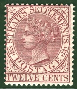 MALAYA Straits QV Stamp SG.67 12c Brown-Purple (1883) Mint MM Cat £90 LBLUE44 - Picture 1 of 6