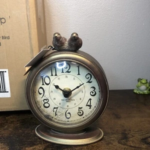 Creative Co-Op Pewter Mantel Clock with Birds Distressed Brown (Battery) - Picture 1 of 11