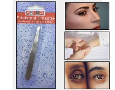 M&H-24 Pinzette Haar Zupfpinzette schräg Augenbrauen Edelstahl Splitterpinzette Profi